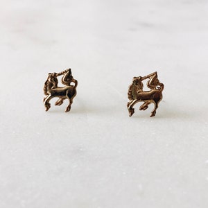 1990's Dead Stock VTG Gold Miniature Unicorn Stud Earrings
