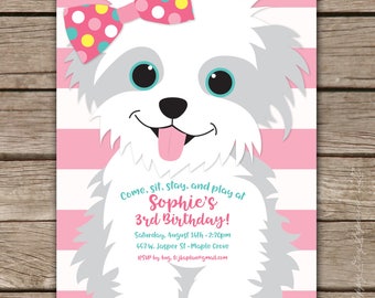 Puppy Party - Custom DIGITAL Birthday Party Invitation, any age GIRL