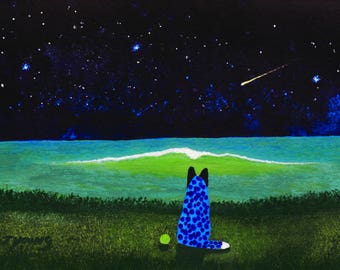 Australian Cattle Dog Blue Heeler seascape art print by Todd Young SUMMER NIGHT