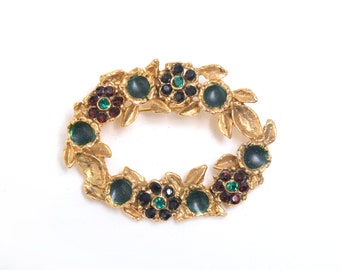 Flower brooch, flower jewelry, rhinestone brooch, costume jewelry, vintage brooch, rhinestone brooch, floral, flowers, round brooch
