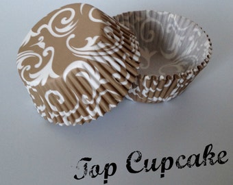 Gold Damask Scroll Cupcake Liners
