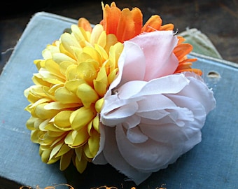 Sun Beam Fairy Cluster Hair Clip Fascinator - Vegan, ATS, Tribal Belly Dance, Garden, Rose, Daisy, Mum, Yellow, Orange, White