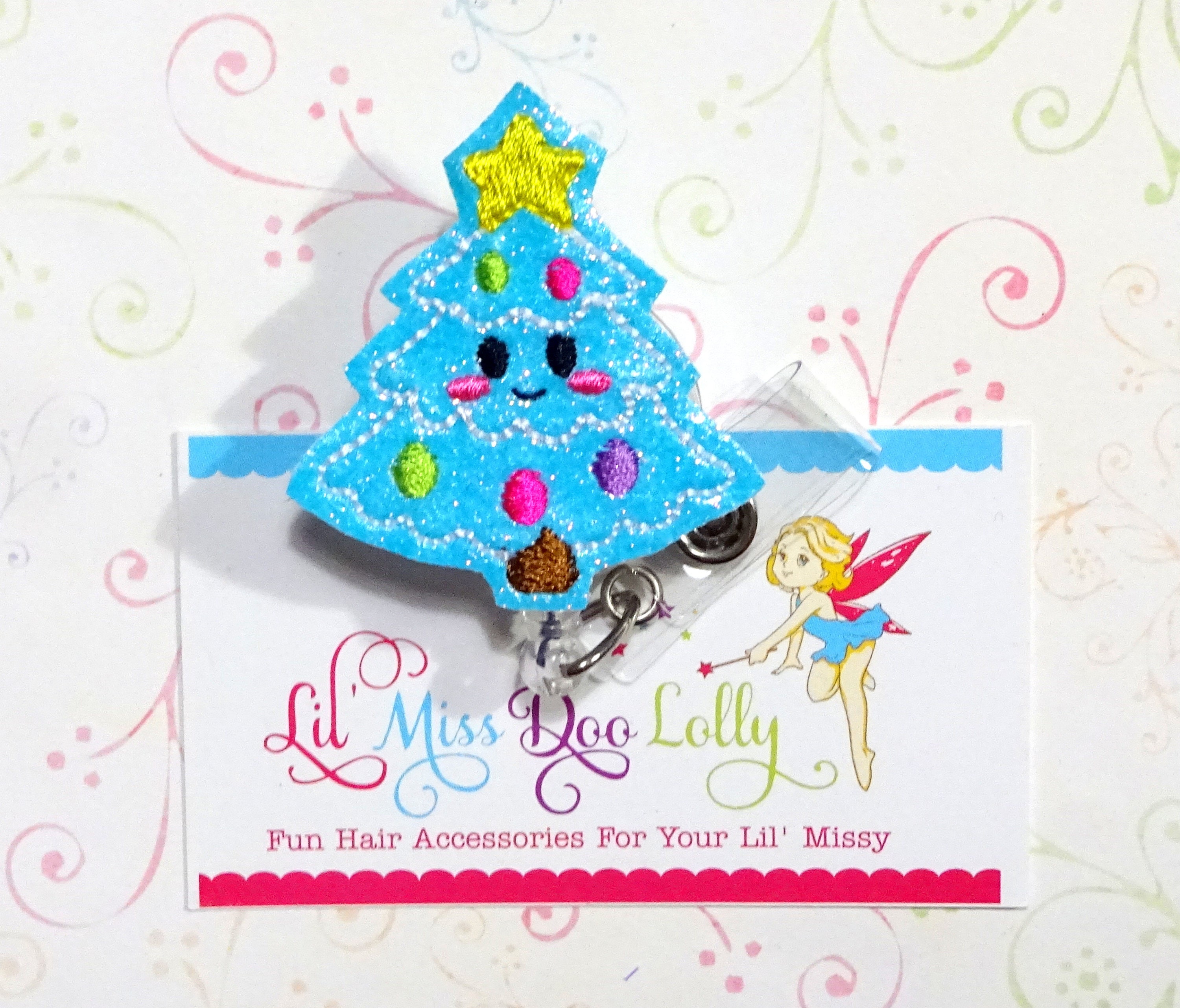Christmas Tree Badge Reel/Glitter Badge Holder/Christmas ID