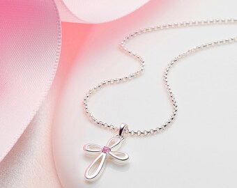 Pink Sapphire Cherish Cross Necklace