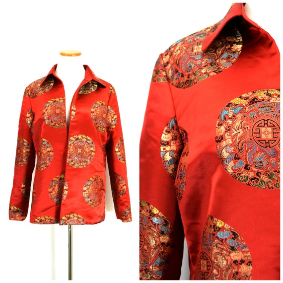 Vintage Red Silk Jacket Chinese Silk Dragon Jacket