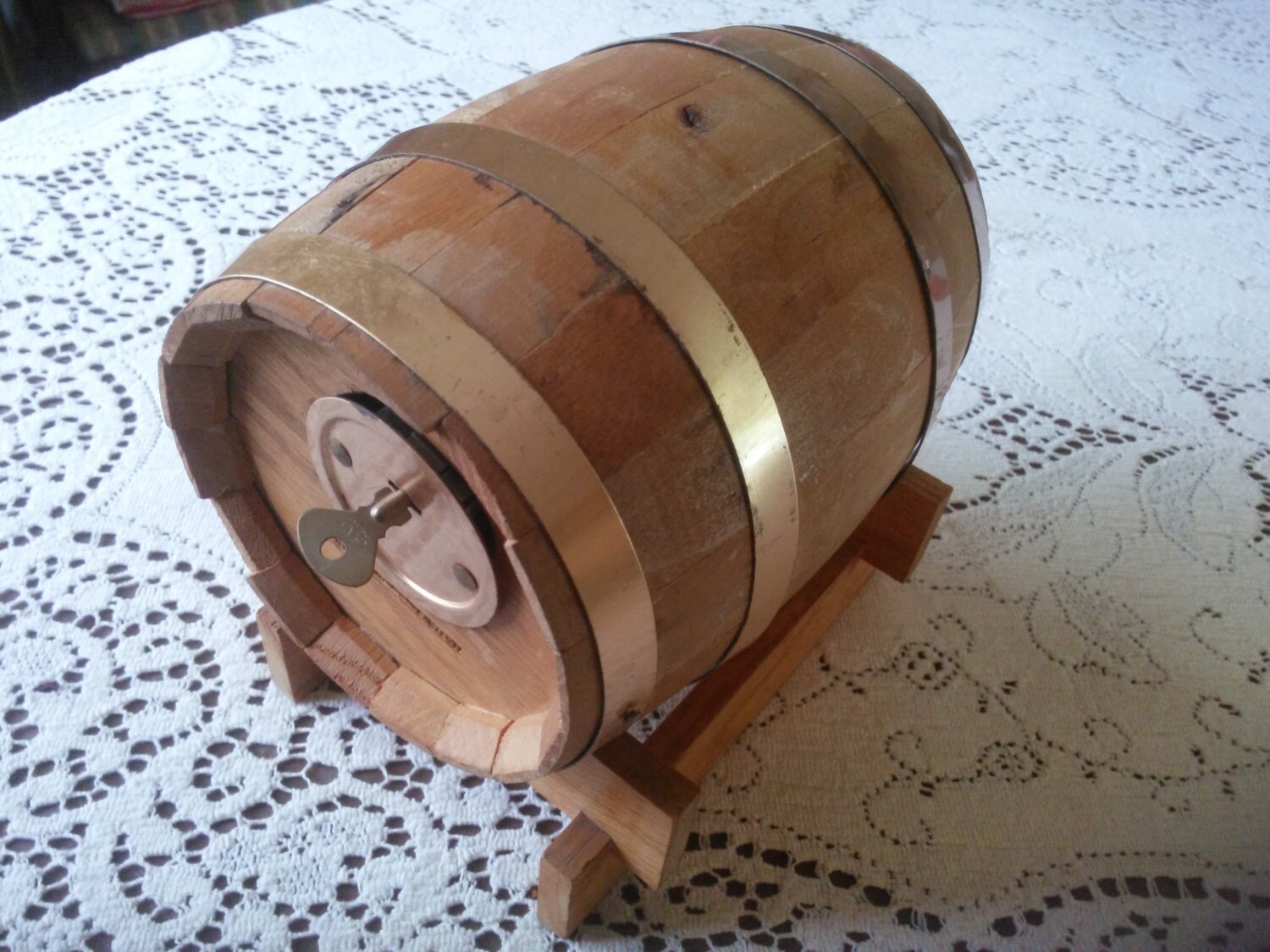 Wood Barrel Bank Vintage Bank Barrell Bank