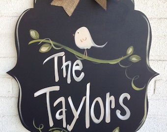 Welcome Sign, Door Art, Door Decor, Hand-Painted, Wreath