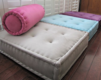 Multi-colored Velvet Floor Cushions, French Mattress Quilting, Hand Tufted Sofa Cushions, Window Seat or Bench Seat Cushion, Daybed Mattress