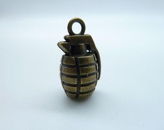 2 Grenade Charms Bronze Tone 3D Bomb Charm BC801