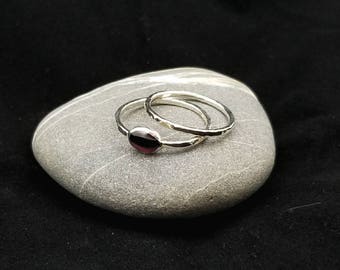 Silver Stacking Rings with Garnet - US 9.5