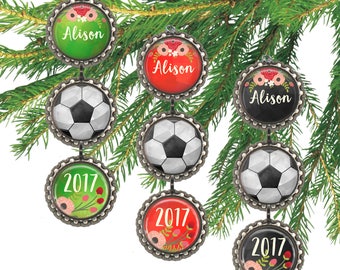 Girls soccer ball ornament, personalized Christmas ornament, soccer ball, girls sports, custom name and date.