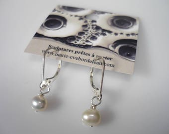 Pearl earrings, silver leverback pearl earrings, real pearl earrings, fresh water pearl, white pearl earrings, sterling Silver leverback