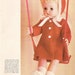 Vintage Knitting Pattern, doll's coat and bonnet, hat, instant digital download pdf, long-sleeved red doll's coat and hat.