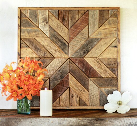 Reclaimed wood quilt square 25.5 inches Geometric wall art