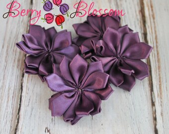 Violet Satin Ribbon Flower 2" inch size - small satin ribbon flowers - Set of 4 - SF YC145 3
