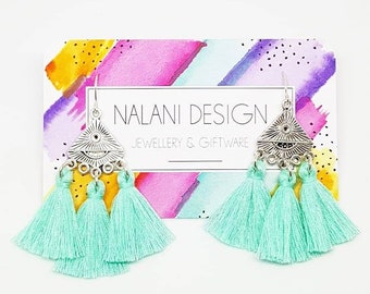 Triangle dangle tassel earrings (Mint)