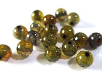 30 beads color brown/green 4mm (G-04) dragon vein crackled agate