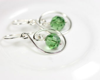 Green Swarovski Earrings Wire Wrapped Jewelry Handmade Sterling Silver Earrings Swarovski Crystal Earrings Swarovski Crystal Jewelry Erinite