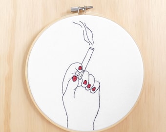 Smoking Hand Embroidered Hoop Art, Wall Art