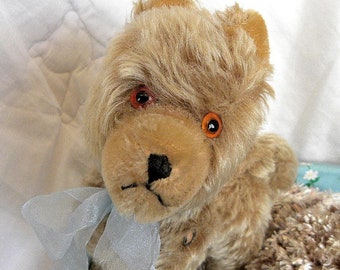 Vintage Dog with Metal Button - 1960's Mohair Husky Puppy