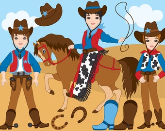 Cowboy Clipart - Digital Vector Wild West, Cowboy, Horse, Western, Cowboy Clip Art