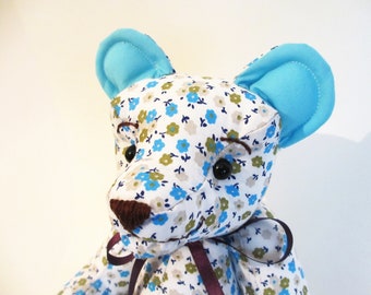 Blue Floral Teddy Bear called Daisy
