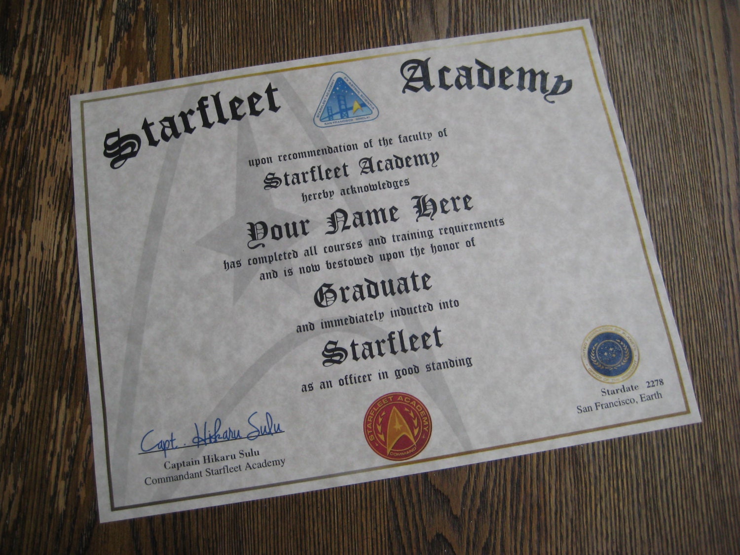Star Trek Starfleet Academy Diploma T1 Add Your