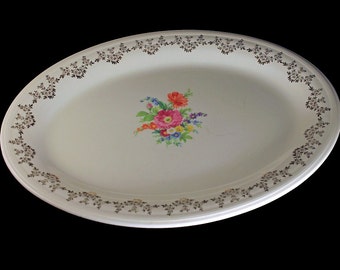 Oval Platter, Edwin Knowles China, 22K Gold Trimmed, Center Floral Pattern, Serving Dish