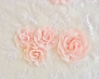 Blush Pink Chiffon Flowers - 2.25" Blush Pink Hand-dyed Blush Flowers Wedding Sashes, Bouquets Blush Chiffon Flowers