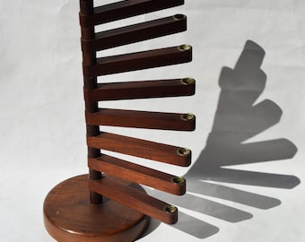 Mid-Century Teak & Brass Candle Holder Candelabra Pivoting Arms