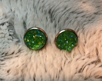 Galaxy faux druzy earrings silver settings