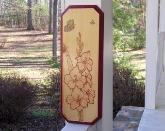Gladiola and Butterfly Woodburning Pyrography