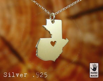 GUATEMALA Map Handmade Personalized Sterling Silver .925 Necklace in a gift box