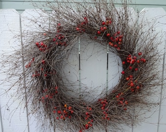 Twig Wreath Berry Wreath Wreath Natural Wreath Holiday Wreath Dried Wreath Large Wreath Home Decor Hostess Gift Rose Hips