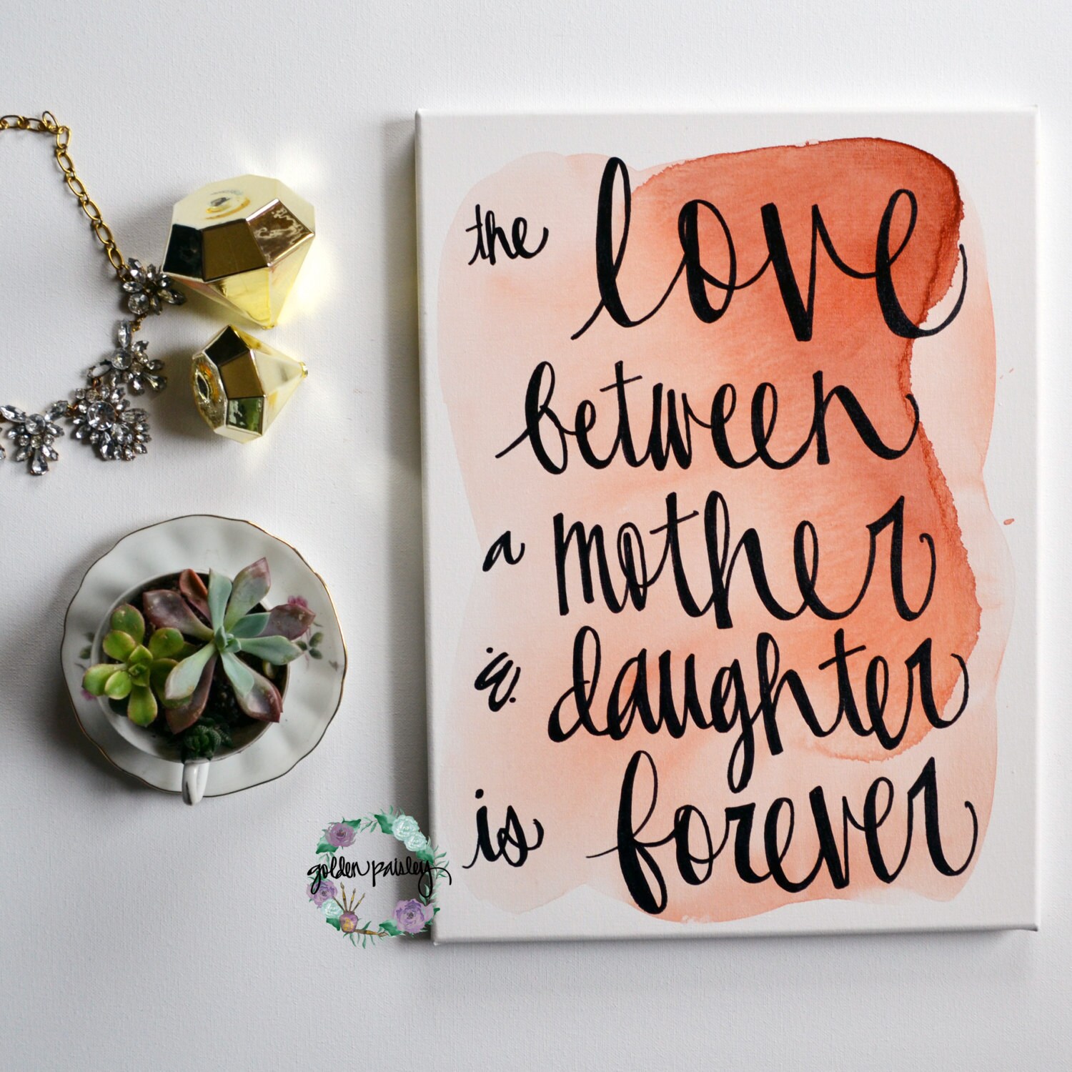 Mother's Day Coral Watercolor Love Mom Canvas Painting
