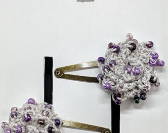 Grey beaded rose barrettes