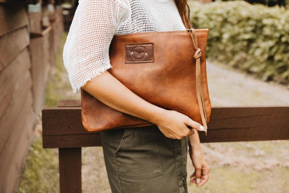 Distressed-Leather Oversized Clutch