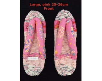 Japanese nuno zori, handmade house slippers for women, pink, size large 25-26cm, cotton, made in Japan