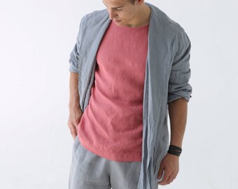 Mens linen shorts. Shorts for men. Mans organic clothes. Leisurewear. Stylish shorts. Grey shorts. Gift for him. Summer shorts