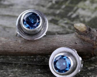 Blue zircon earrings / sterling silver studs / gemstone earrings / gift for her / December birthstone earrings / large stud earrings / sale