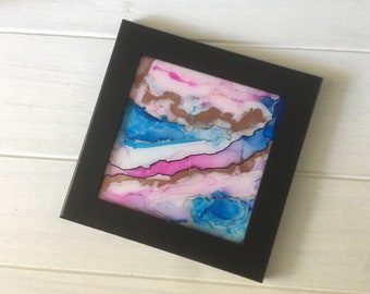 Abstract Art, Framed Decorative Tile, 'Aloha', 6x6"