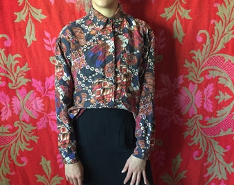 100% Silk Native American Inspired Button Down Shirt