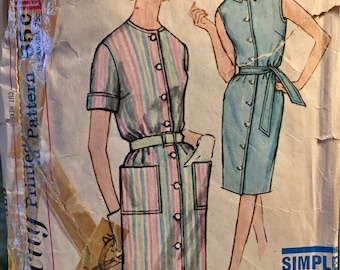 Vintage 60's One Piece Dress Sewing Pattern Simplicity 4951 Misses' Size 40 Bust 42 Inches Complete