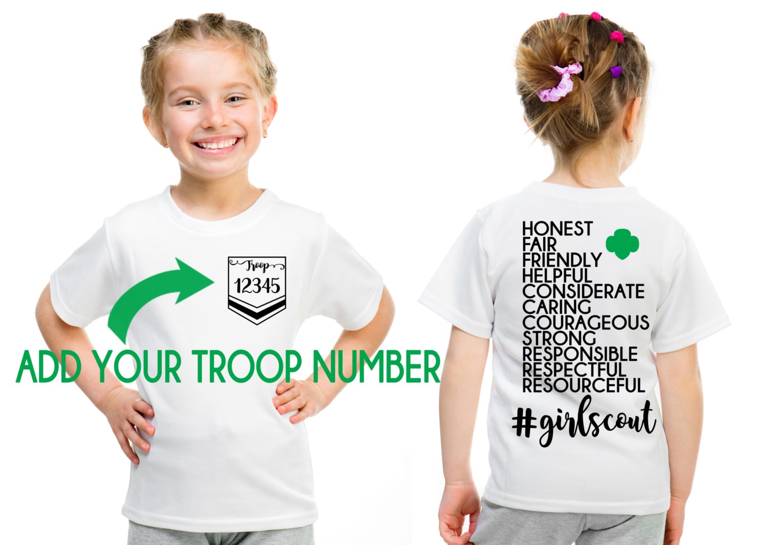 Download Girl Scout CUSTOM Troop Girl Scout Law Design Front and Back