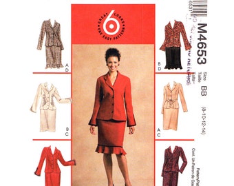 Unlined Jacket Skirt Pattern McCalls 4653 Slit Bell Sleeve Jacket Ruffle Hem Skirt Dressy Suit Womens Sewing Pattern Size 8 10 12 14