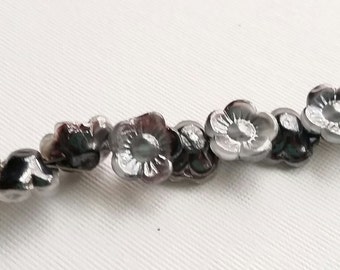 Gunmetal/Silver Vintage German Glass Flower Beads