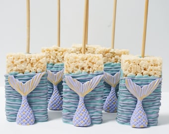 Mermaid Tail Rice Krispies Treats with gold accents (purple teal)