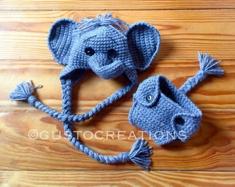 Newborn Elephant Set - photo prop dumbo diaper cover gray