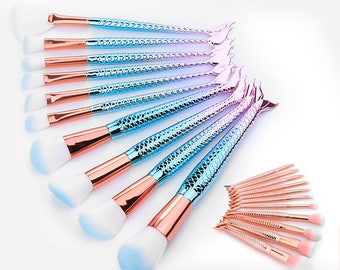 10Pcs & 6 Pcs Mermaid Pro Makeup Brushes Set Foundation Blending Powder Eyeshadow Concealer Fish Fail Blush Cosmetics Make Up Tools Kits