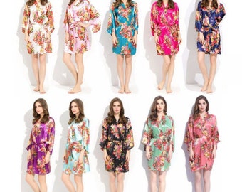 Floral Bridesmaid Robes, Free Personalized Initials, Bridal Robes, Kimono Robes, Satin Robes, Bride Robes, Bridal Party Robes, Wedding Robe